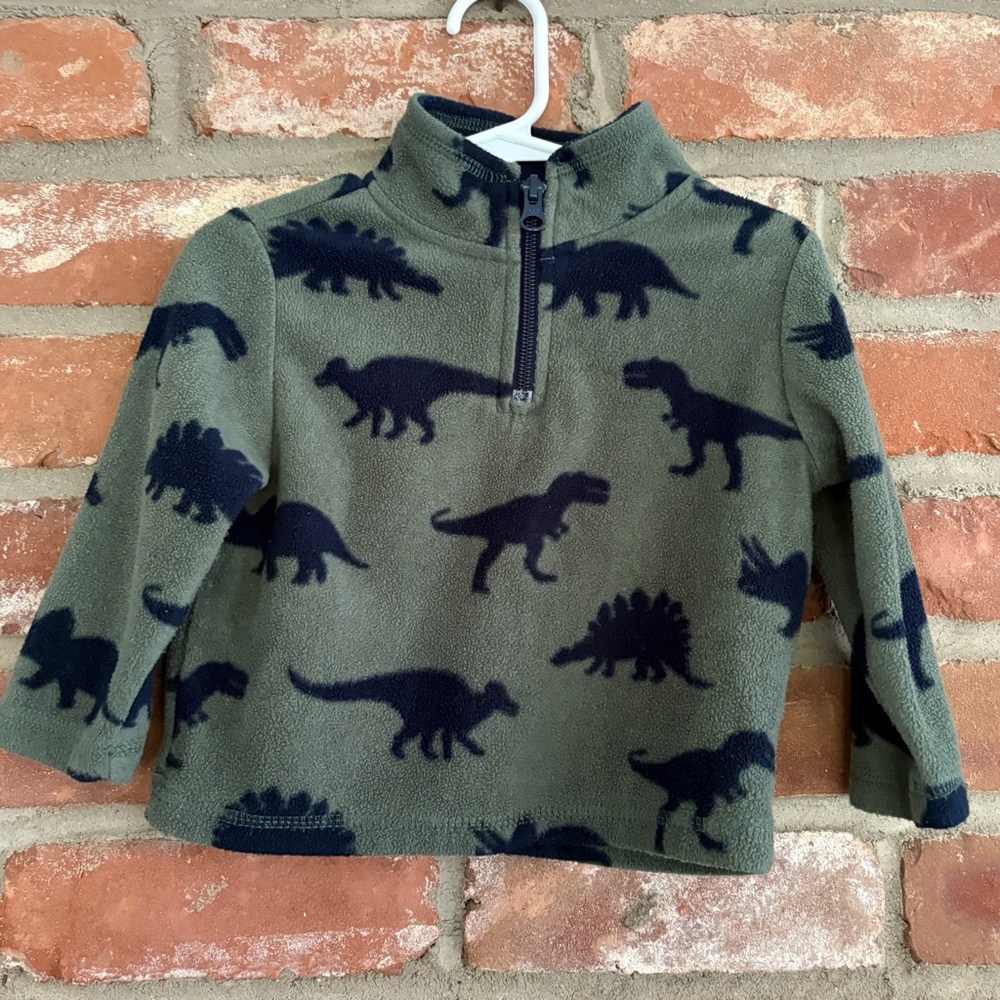 The Chikdrens Place Dinosaur Fleece Pullover Shirt Quarter Zip Green Navy Blue